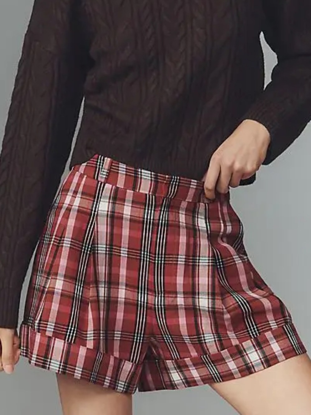 NEW Anthropologie Maeve The Avery Pleated Trouser Shorts Brown Pink Plaid 6